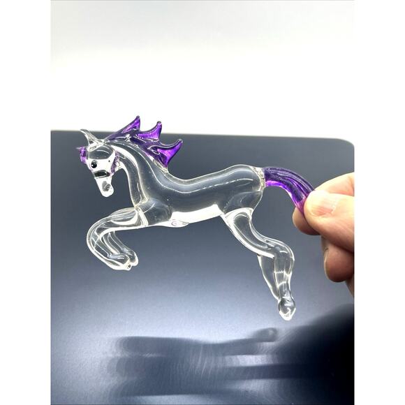 Hand Blown Kneeling Glass Horse Figurine Murano Style Equestrian Purple Mane - Picture 5 of 7